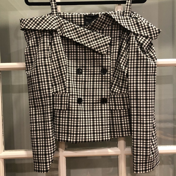 Bershka Plaid blazer with Bardot neckline - Picture 4 of 7